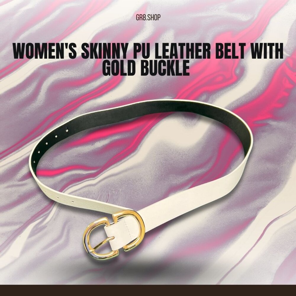 Womens Skinny PU Leather Belt With Gold Buckle